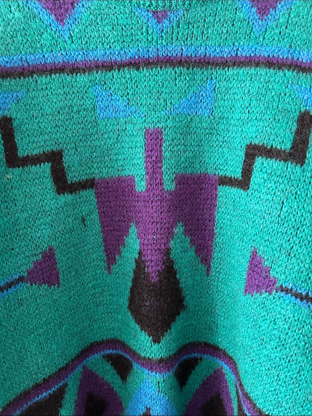 Vintage 90s Wailer Wool Geometric Ski Sweater Teal Purple Abstract Knit M - Picture 5 of 5